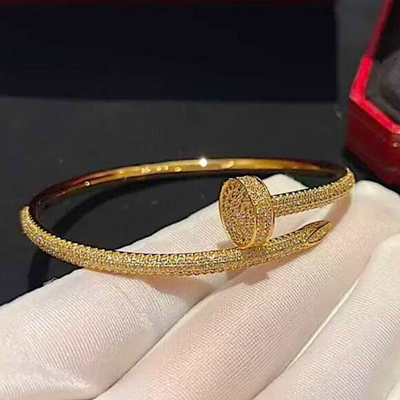 Gold Nail Zircon Screw Tack Bangle Bracelet - Picture 2 of 9